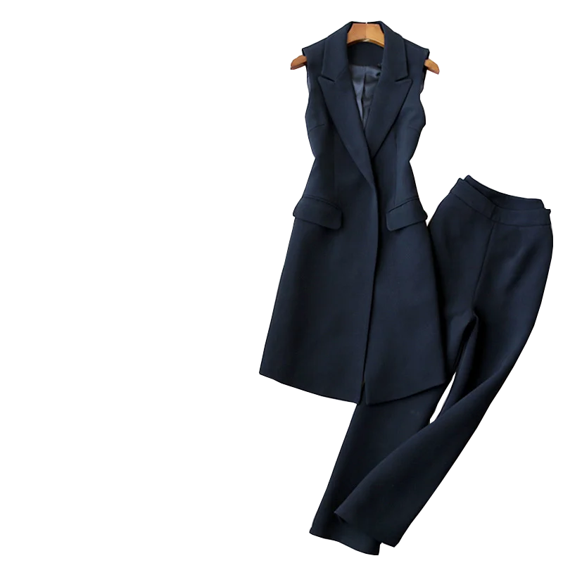2 piece outfits for women spring and autumn new women's long vest jacket fashion suit nine points wide leg pants suit two-piece