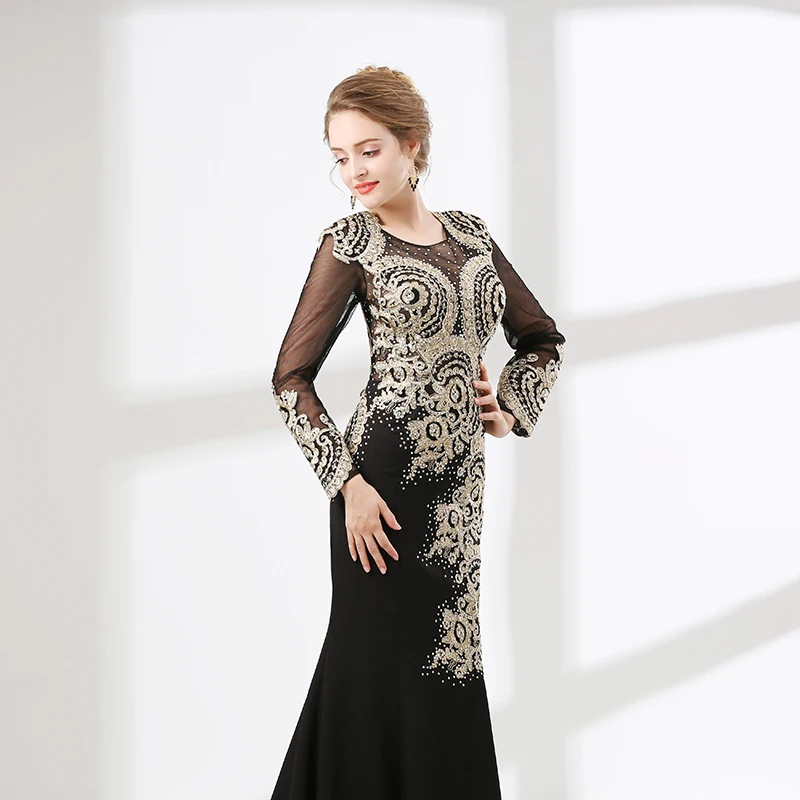Женское вечернее платье с длинными рукавами Forevergracedress Черное Русалочки