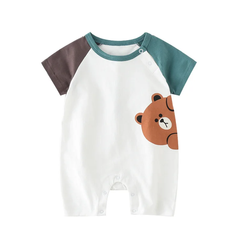 Детский летний комбинезон из 100% хлопка с рисунком медведя милая детская одежда