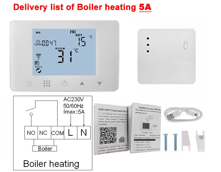 HESSWAY TUYA Беспроводной RF 5A Bolier термостат chauffage wifi chaudiere для сухого контакта работает с Alexa Google home