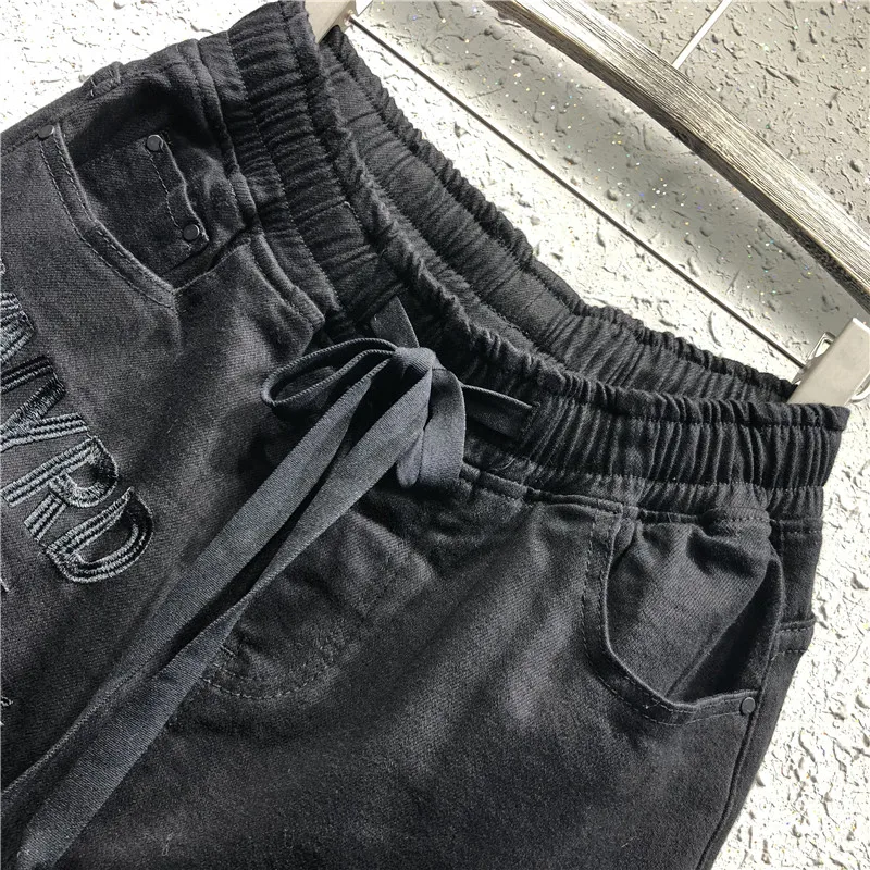 Spring and Autumn New Type Embroidery Letter Tight waist Jeans Shorts Women's Loose Slim Bottom Broad Legs 50NDK21 | Женская одежда