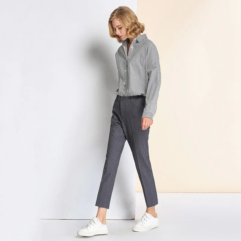 Весенние и летние корейские костюмы брюки женские штаны с девятью ножками прямые