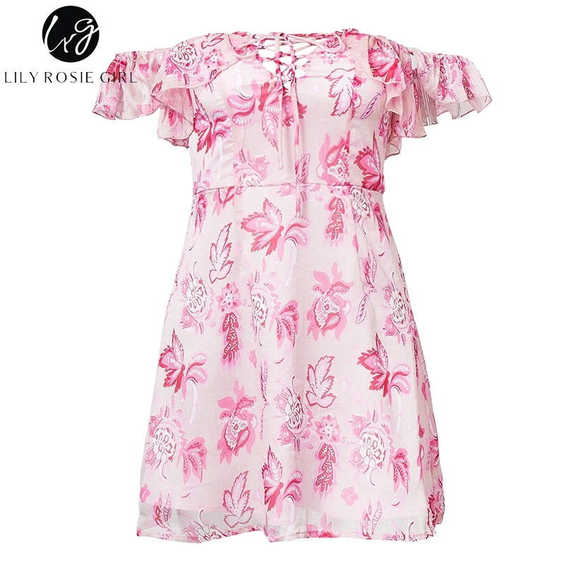 Lily Rosie/летнее пляжное платье без бретелек для девочек женское короткое с рюшами и