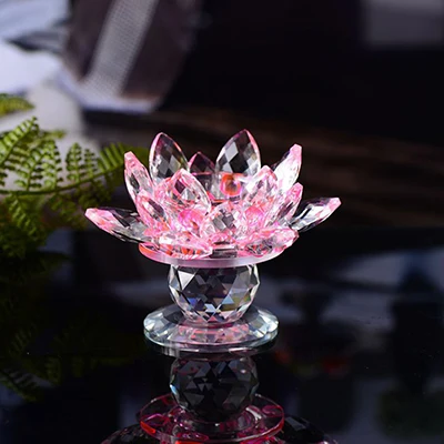 Pink Хрустальный стеклянный блок, цветок лотоса, металлические подсвечники, фэн-шуй, домашний декор, большая свеча, подсвечник для подставки, подсвечники - Цвет: Pink