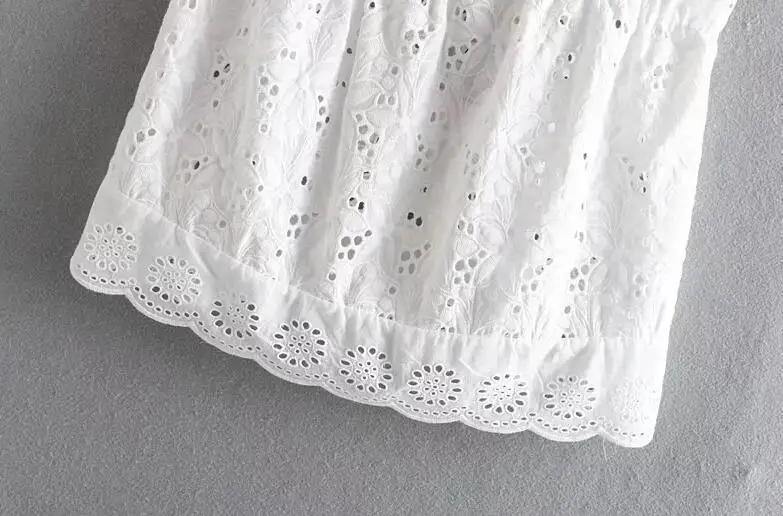 2019 выдалбливают Вышивка камзол летние белые хлопковые топы оборками подол