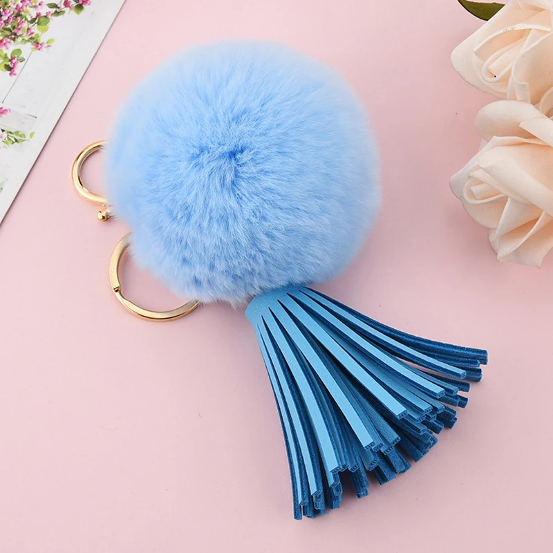 Модные пушистые Брелоки для ключей с меховым шариком милые женские брелоки