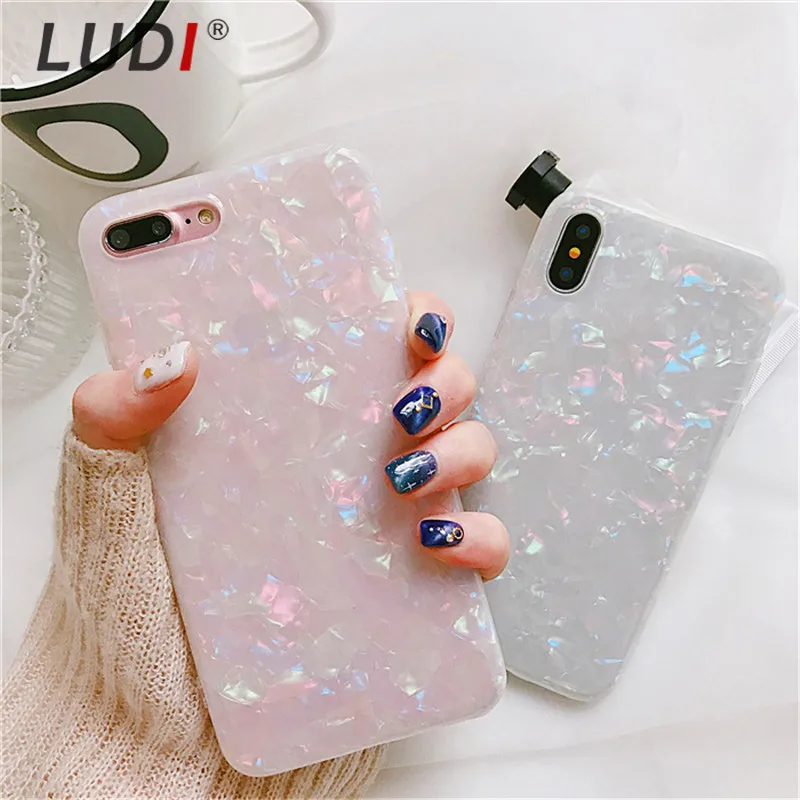 Полупрозрачный блестящий чехол LUDI с раковиной для телефона iphone 6S X 6 7 8 Plus сумка