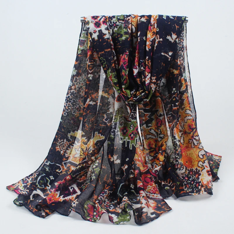 Женский Большой хлопковый шарф BLS005 модный пляжный из твила с цветочным принтом