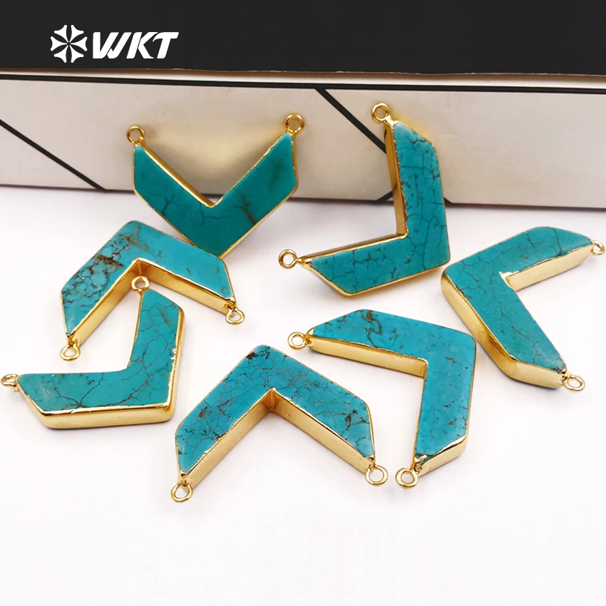 

WT-P658Romantic V shape howlite pendants V Shape Druzy Pendant Gold color Trim Natural Howlite Stone Pendants Double Bails