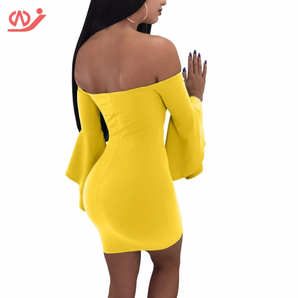 Для женщин Off Shoulder Bell Sleeve рюшами Bodycon Платья вечерние платье миди | Женская одежда