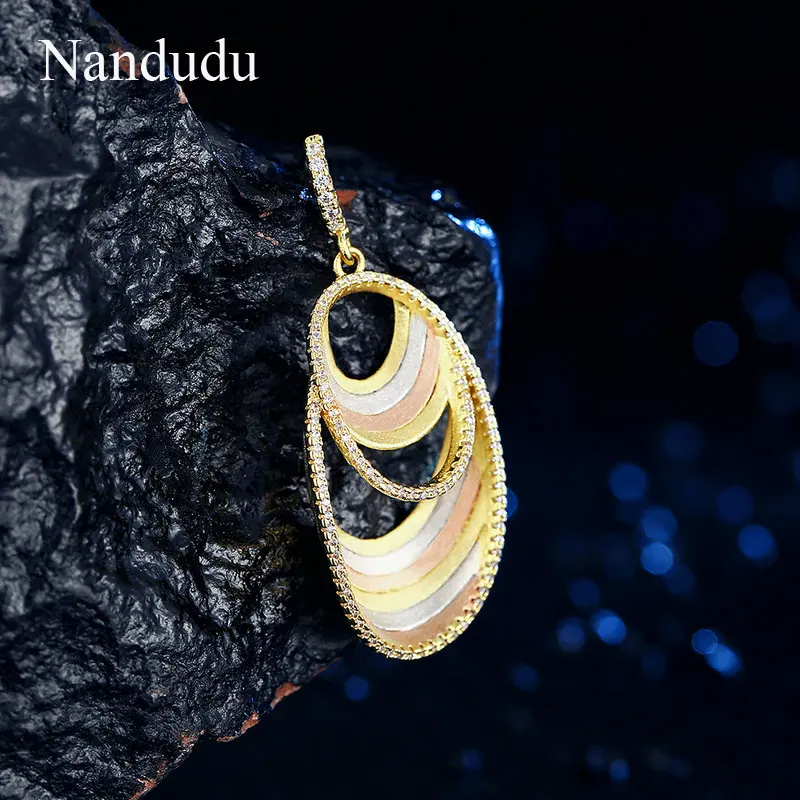 Nandudu Three tones AAA Cubic Zirconia Matte Brass Brincos Dangles Earring Elegant Celebrity Water Drop Earrings for Women CE466 | Украшения