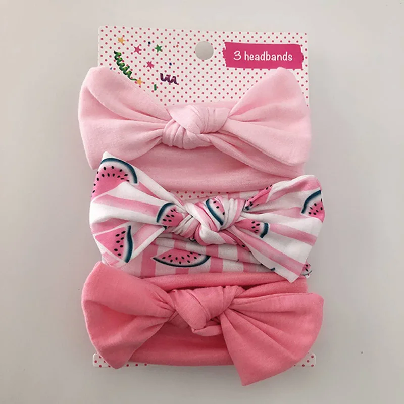 pink watermelon 3 шт./компл. Детская повязка для волос цветок в горошек Детские Луки Haarband ободки для девочек эластичная детская чалма детские украшения для волос - Цвет: pink watermelon