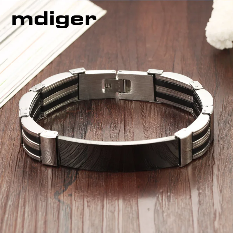 Mdiger простой глянцевый нержавеющая сталь силиконовый мужской браслет Шарм