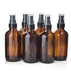 Бутылочки бостонские круглые из янтарного стекла, 120 мл, 6 шт., 4 унции, с черным мелким распылителем для ароматерапии, чистящие эфирные масла