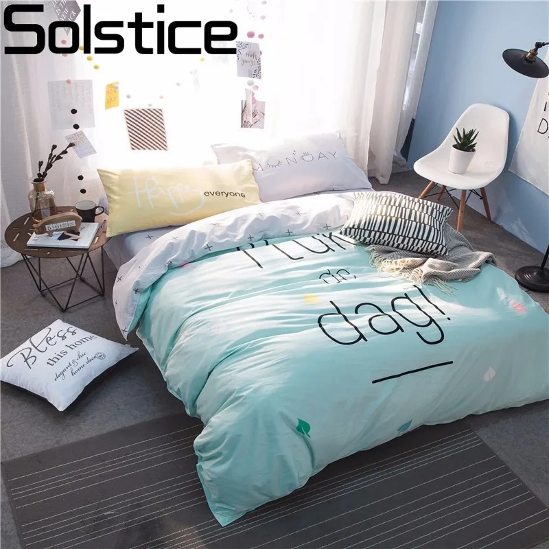 Solstice Текстиль хлопок мода простой стиль зеленые буквы 4 шт. постельные комплекты