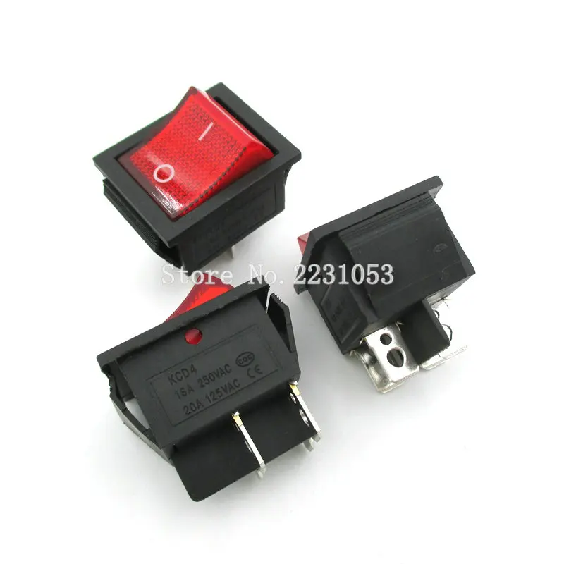 2 шт./лот красный светильник 4 Pin Кнопка ВКЛ/ВЫКЛ Лодка Переключатель 250V 15A AC усилитель 125 V/20A P0.5 25*31 мм Кулисные Переключатели KCD4-202