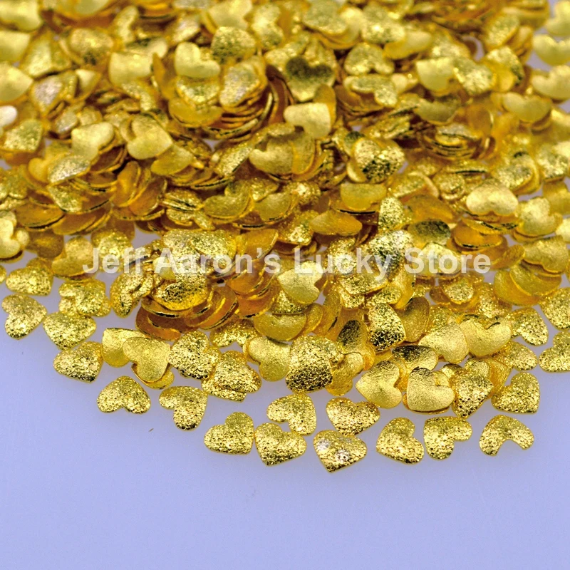 500 шт. цвета: золотистый матовое Сердце Металл 3d украшения для ногтей шпильки