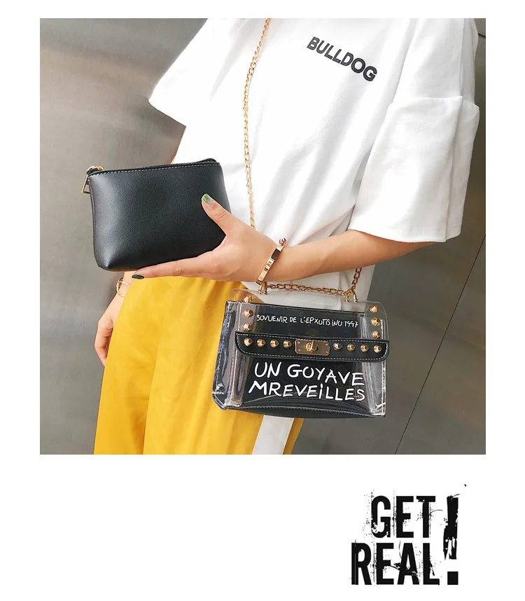 Женская Дамская сумка прозрачная через плечо композитная из ПВХ на цепочке