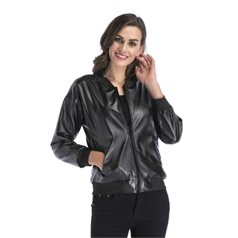 

Vintage Spring Baseball Jacket Women Slim Regual Fashion Black Baseball Zippers Jacket Plus Size 2019