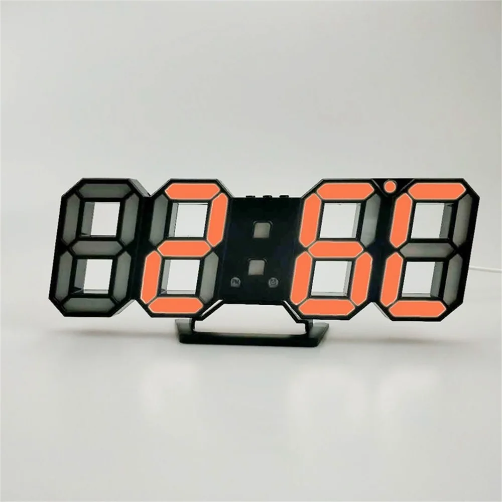 BlackOrange Цифровые часы 3D светодиодный Будильник Повтор настольного будильника Подвесные часы 12/24 часовой календарь термометр домашний декор - Цвет: BlackOrange