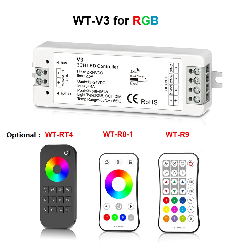 Светодиодный RGB контроллер RGBW DC 12V 24V 2 4G 12A RF беспроводной дистанционный диммер V3 VP