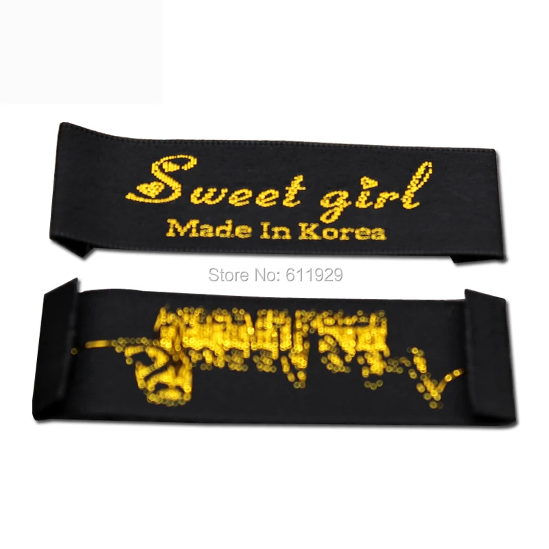 Пользовательская одежда черные атласные тканые этикетки с золотыми