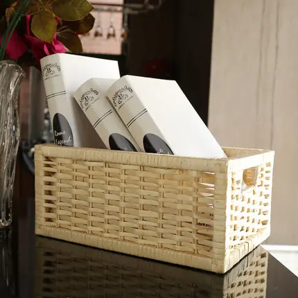 Золотой домашний соломенный плетеный ящик для хранения настольный Liubian тканевый