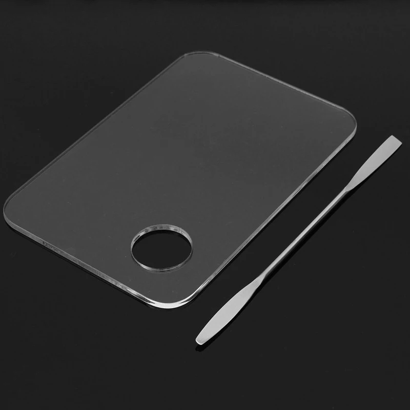 Acrylic Transparent Nail Art Palette Pallet Tool Blending Pigment Stainless Steel Spatula Polish Storage Foundation | Красота и