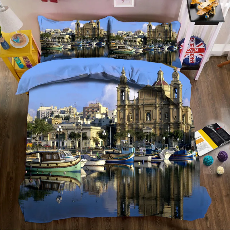 2017 City 3D printing Bedding Sets Super king size duvet cover bedlinens Bedclothes | Дом и сад