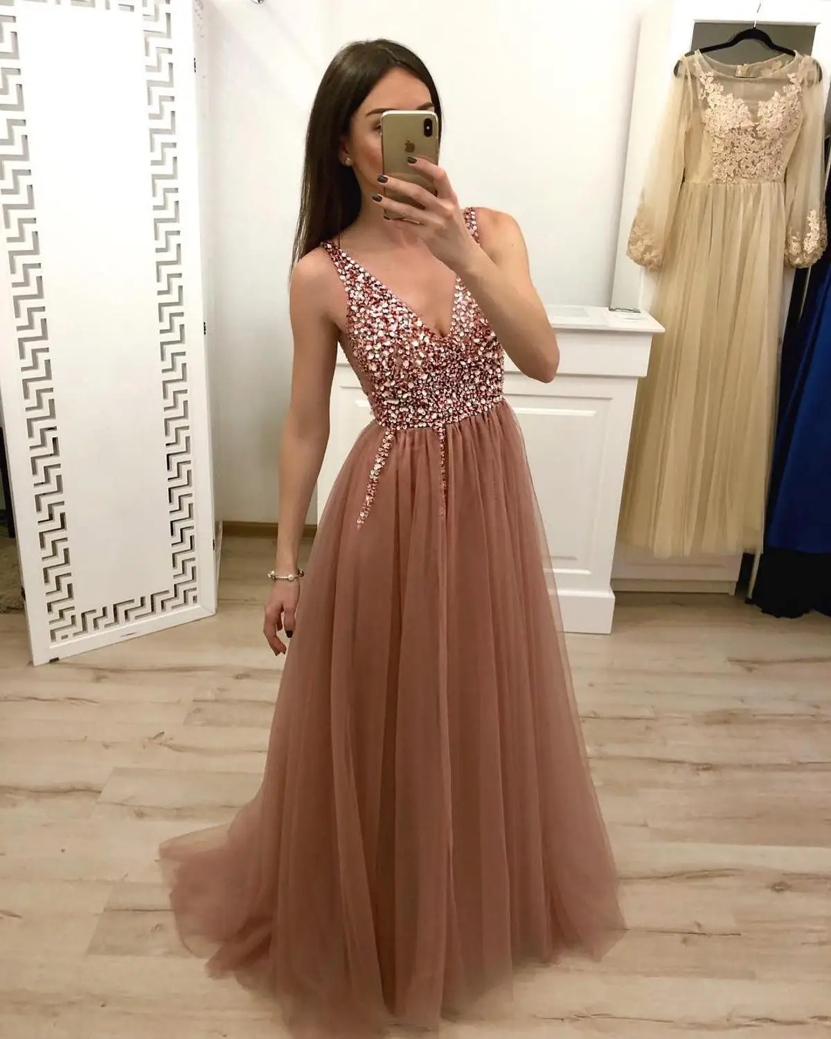 Evening Dresses 2020 Tulle Beaded V-Neck Party Backless Prom Gown Robe De Soiree | Свадьбы и торжества