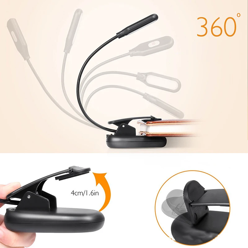 Black Night LED Flexible Rechargeable Clip Lamp Book Light Eye Protection Reading Ligh Student Bed USB New | Лампы и освещение