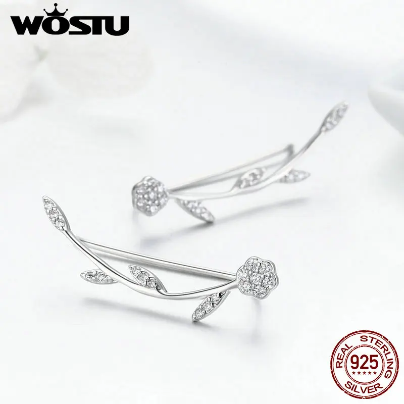 WOSTU High Quality 925 Sterling Silver Plant Shining Leaves Stud Earrings for Women Fashion Jewelry FIE266 | Украшения и