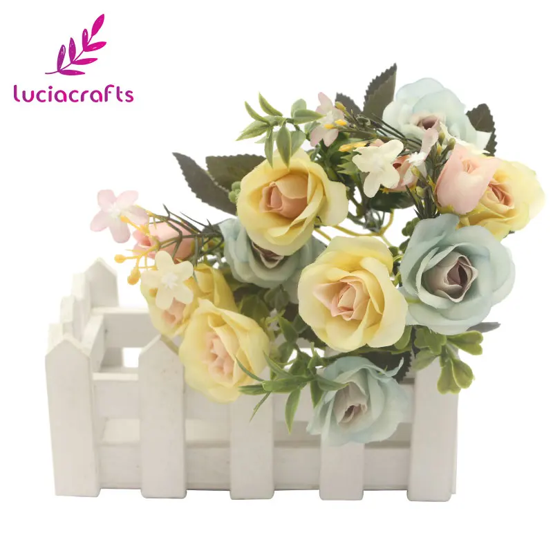 Color 1 Lucia crafts 13 голов/Букет мини-розы Имитация шелковые искусственные цветы для свадебной вечеринки украшения дома комнаты A0312 - Цвет: Color 1