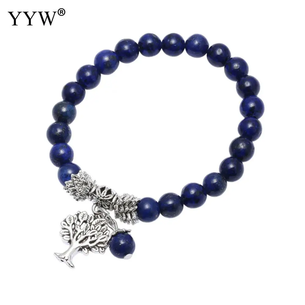 Натуральный камень Древо жизни браслет Lapis браслеты из лазурита Pulseira Mala бусы