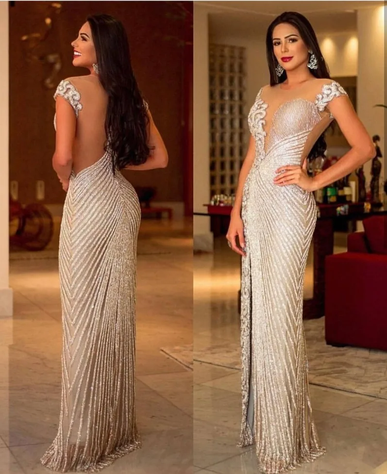 Шикарные блестящие свадебные вечерние платья спереди раскол Русалка вышито