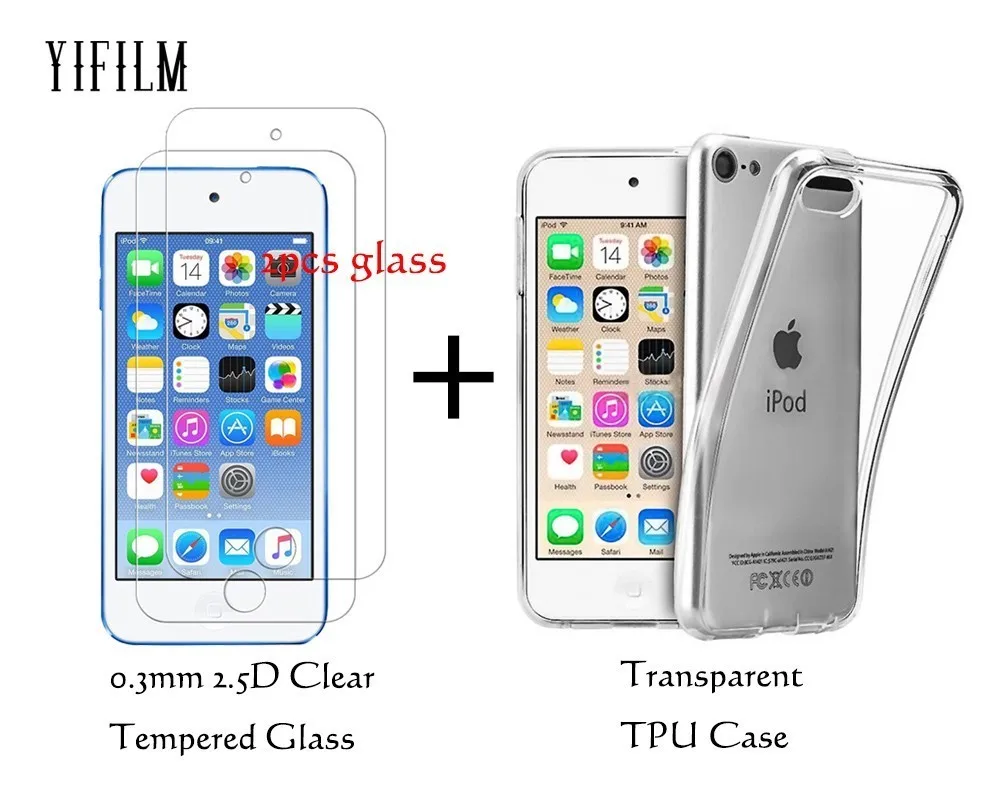 Для Apple iPod Touch 6th Gen 5-го поколения прозрачная Задняя накладка чехла из ТПУ 9H 0,3 мм 2.5D пленка из закаленного стекла для iPod Touch6