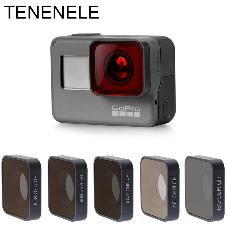 TENENELE-filtro de cámara de acción deportiva Go Pro, filtros rojo/Magenta/amarillo para GoPro Hero 7 Black ND 4 8 16 UV CPL, accesorios de filtro