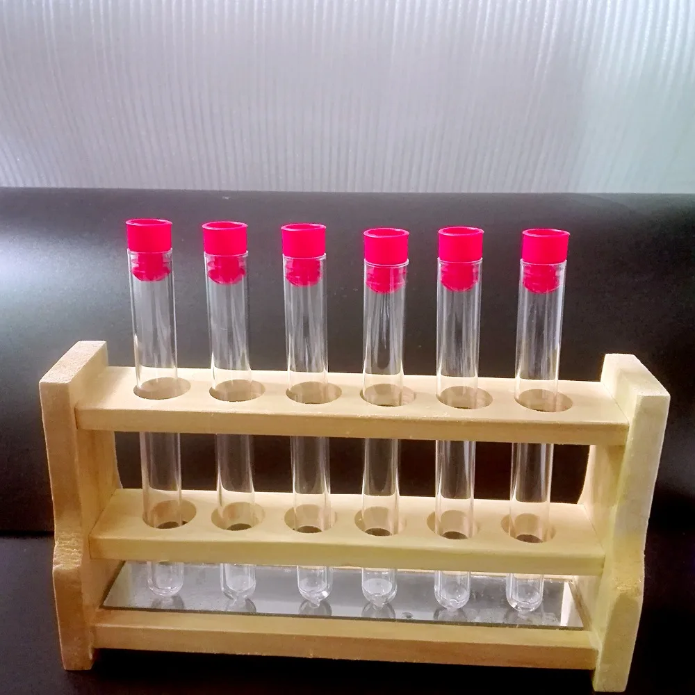 laboratory Wooden Test Tube Box Tubes Rack, 6 Holes  diameter 18mm with 6piece test tubes,Free shipping