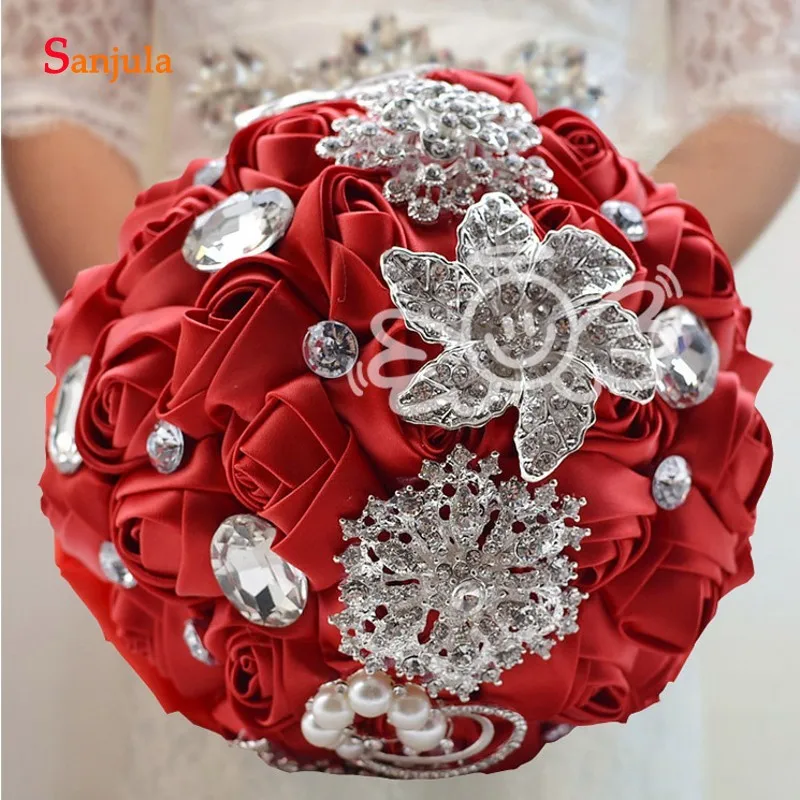 Ручной работы розы свадебные букеты с хрустальными цветами Стразы букет