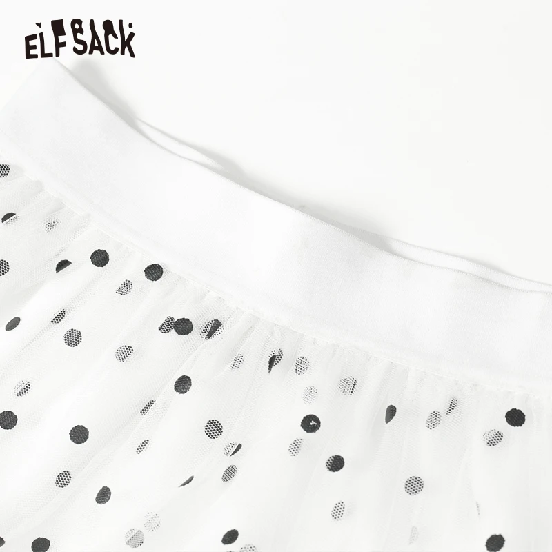 Модная юбка ELFSACK в горошек из тюля асимметричная Женская длинная японском стиле