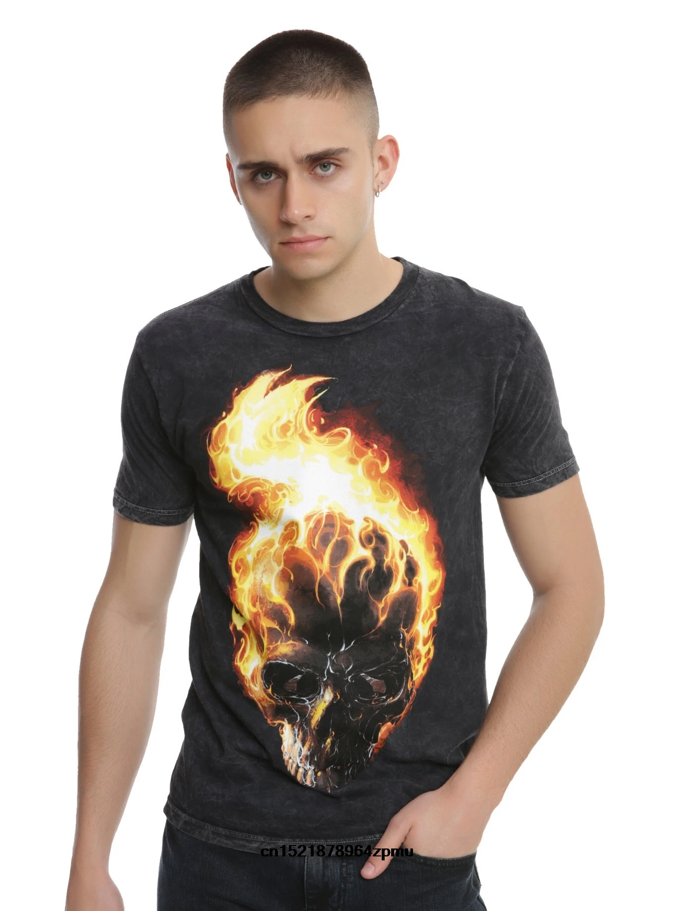 Мужская футболка модная летняя GHOST RIDER SKULL MINERAL WASH индивидуальная новинка для