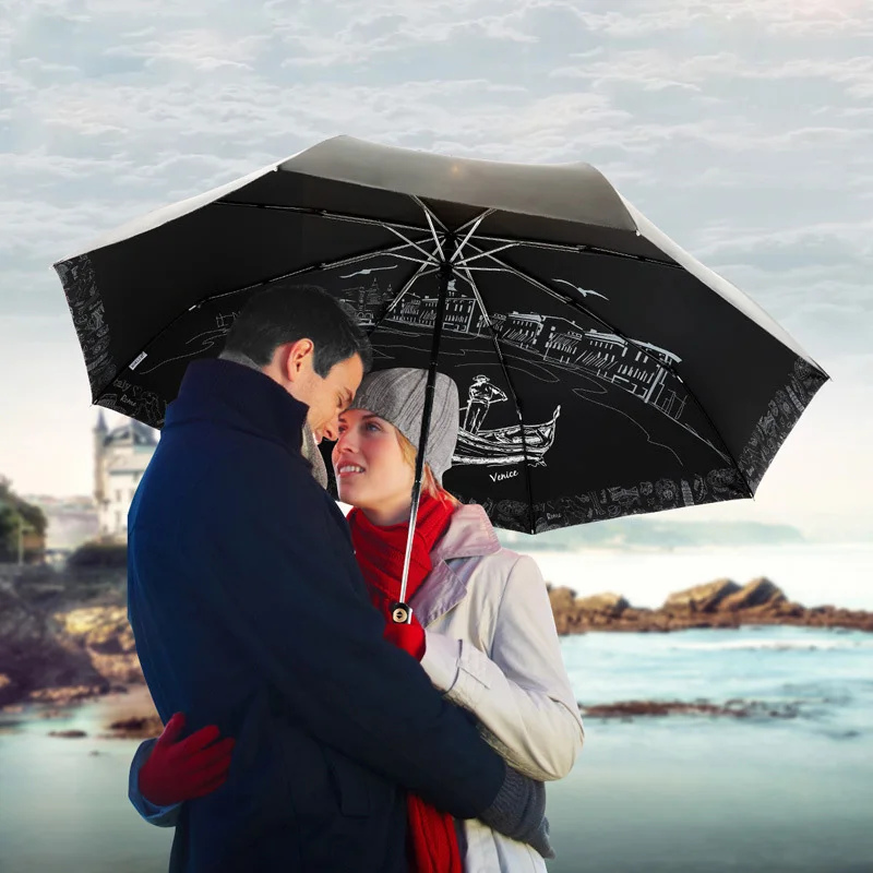 Luxury Full Automatic Umbrella Rain Women Big Black Coating Folding Parasol Brand London Style Gear for Female Men HSJ0600 | Дом и сад