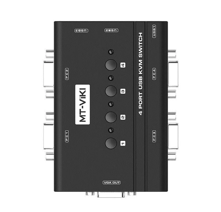 MT-VIKI 4 Port Manual VGA KVM Switch with USB Console and Original Cable 1 set of keyboard & mouse controls computer MT-460KL |