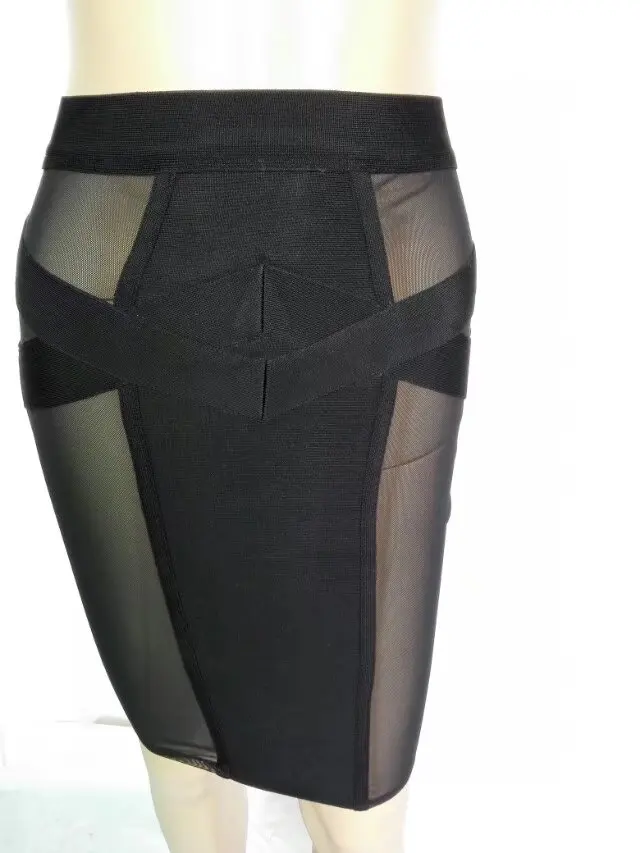 2018 Summer Sexy Mesh See Through Bandage Skirts Black Sheer Women Fashion Nova High Waist Empire Bodycon Short Pencil Skirt | Женская