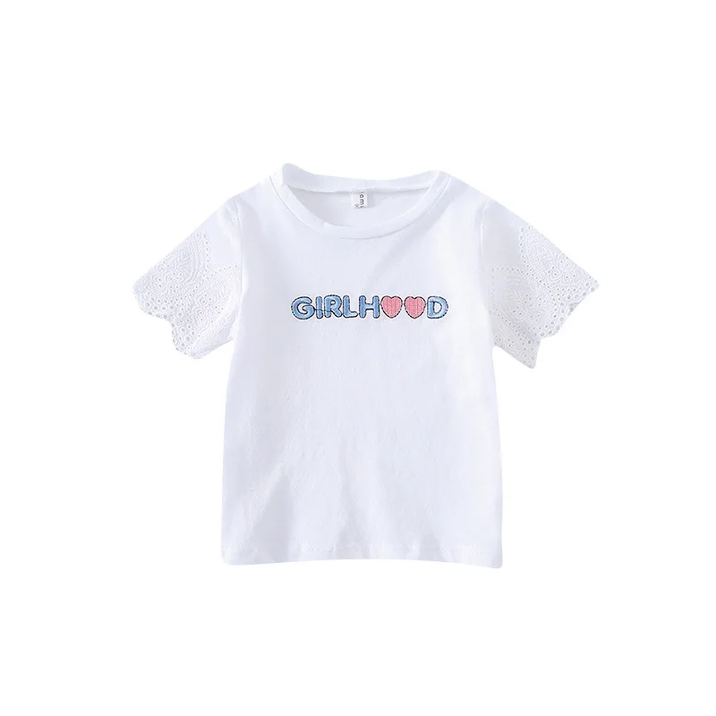 Корейские летние детские белые рубашки Повседневная футболка с Вышивкой Букв