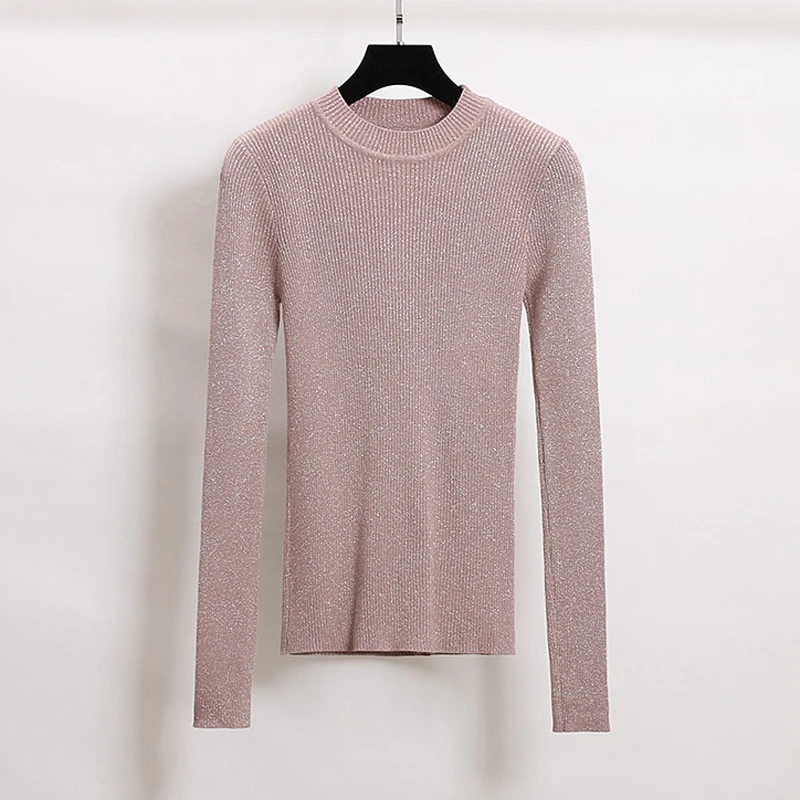 BGTEEVER Shiny Lurex Autumn Winter Sweater Women Full Sleeve Pullover Basic Sweaters Korean Style Knit Tops Femme | Женская одежда