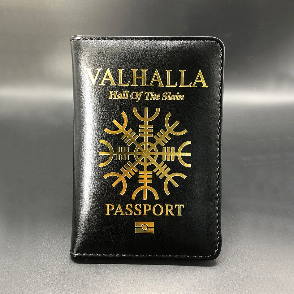 Valhalla Обложка для паспорта Викинги шлем ужасов Aegishjalmur Обложка для паспорта подарок для Него Обложка для паспорта путешествия
