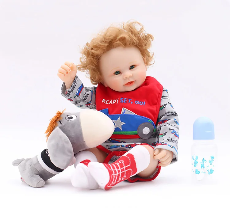 

Brown curly hair Bebe reborn silicone reborn baby boy dolls 50cm can Washed newborn babies alive bonecas reborn menino DIY toy