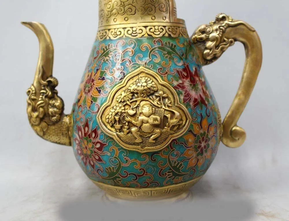 11 &quotКлеймо Китайский Китай Перегородчатой Фиолетовый Бронзовый Дракон Вино Tea Pot