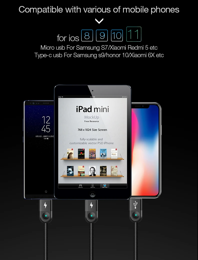 CAFELE Micro USB кабель type C кабель для зарядки телефона 3 в 1 Светодиодный светильник USB для телефонов iphone samsung huawei Xiaomi Oneplus
